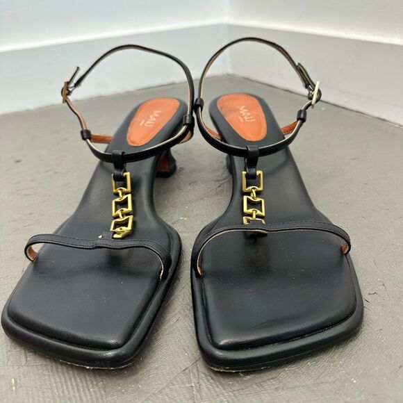 Manu Atelier Butterfly T-strap Sandals Black Soft Square Toe Heel Size 40 - Picture 3 of 6